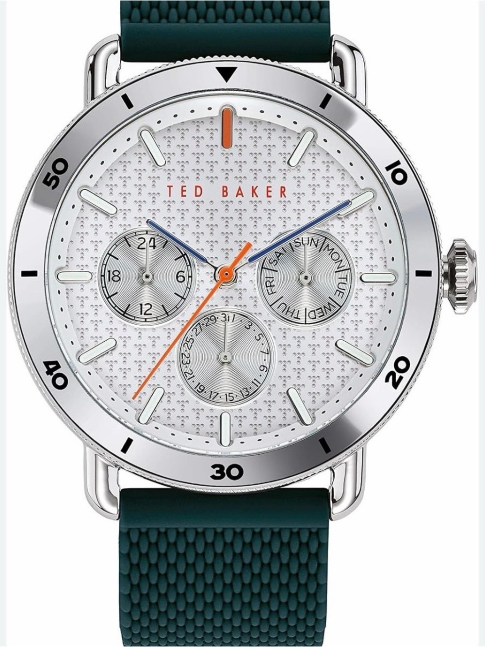 Ted Baker Margarit Silver Dial Watch with Green Silicone Strap
